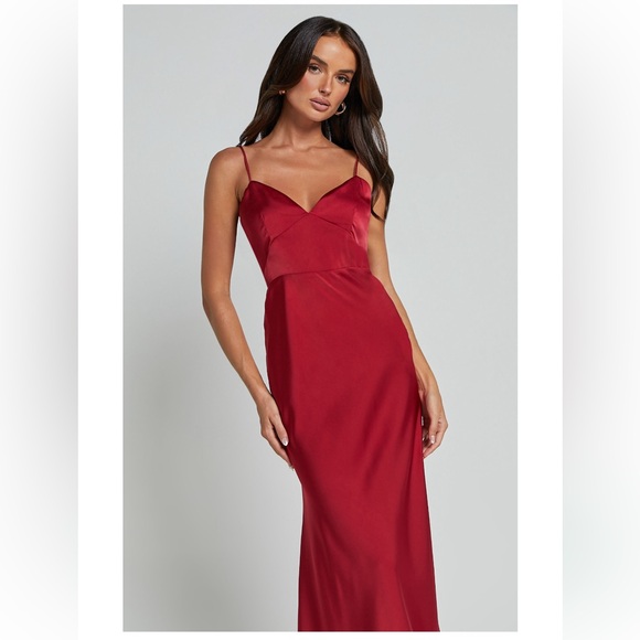 Satin slip midi dress in wine red burgundy - Picture 2 of 6